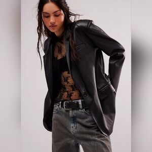 BLANK NYC Black Leather Blazer Jacket